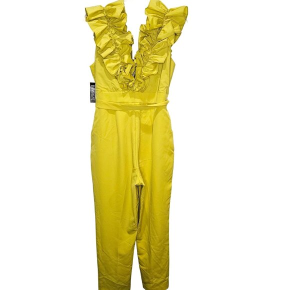 New York & Company XL Madie Ruffle Sleeveless Jumpsuit Chartreuse NEW - Picture 10 of 10